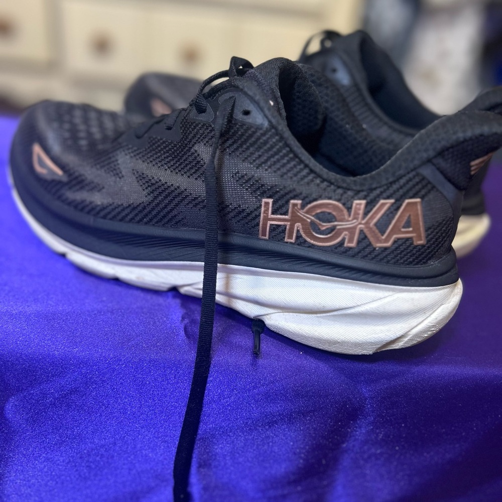 Hoka Black and Copper Athletic Shoes